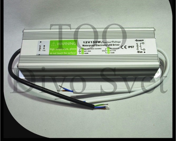 Блок питания 12V 12.5A 150W IP67, закрытый влагозащищенный. Трансформатор 220В-12В, 150 Ватт. Power supply 12v