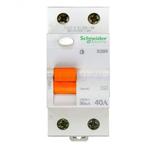 11452 Дифференциальный Выключатель нагрузки (УЗО) ВД63 2П 40A 30MA АС, Испания