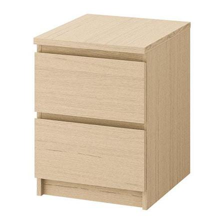 Тумба прикроватная МАЛЬМ с 2 ящиками дубовый шпон, беленый ИКЕА, IKEA, фото 1
