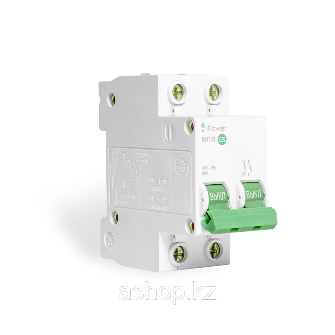 Автоматический выключатель реечный iPower ВА47-63 2P 32А, 230/400 В, Кол-во полюсов: 2, Предел отключения: 4,5