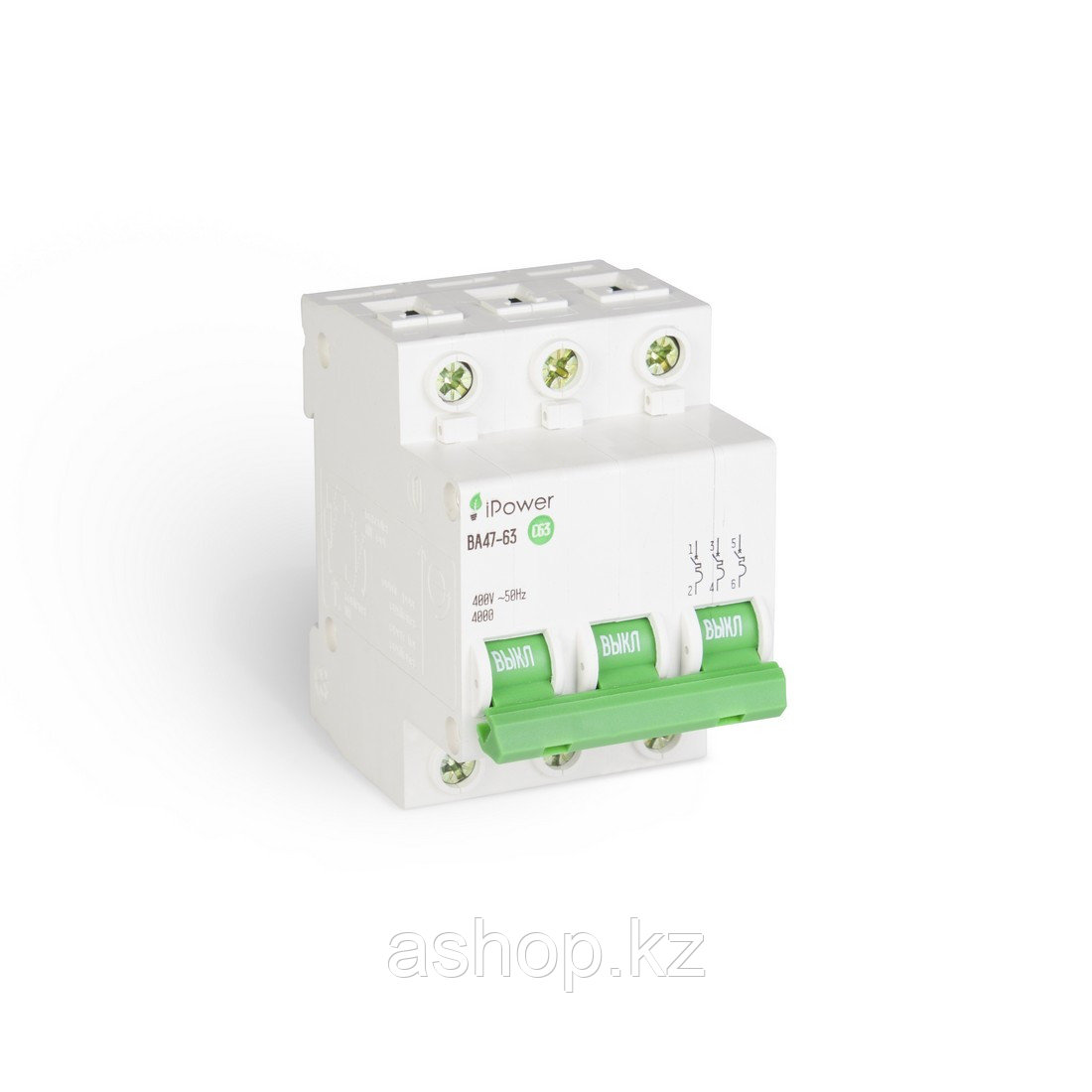 Автоматический выключатель реечный iPower ВА47-63 3P 50А, 230/400 В, Кол-во полюсов: 3, Предел отключения: 4,5
