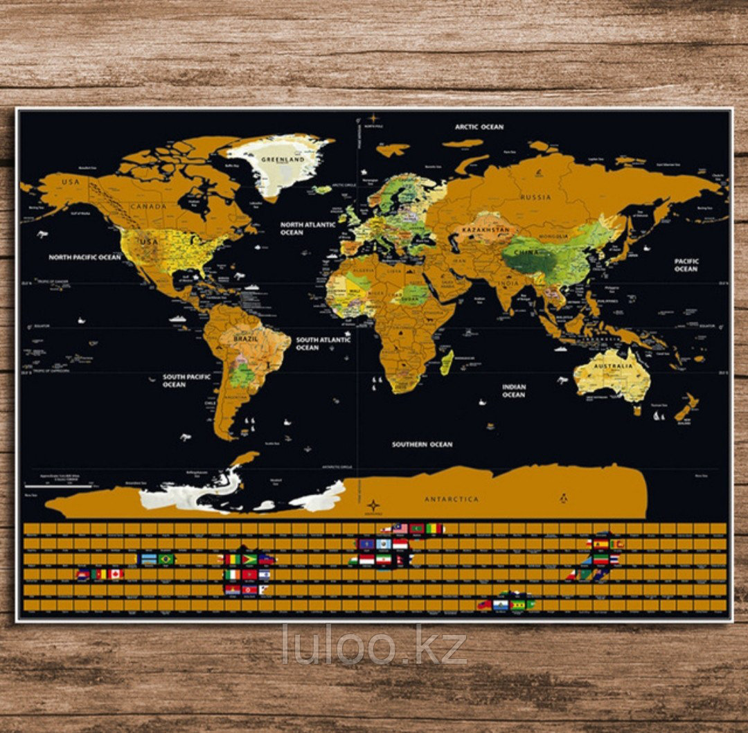 Скретч карта Мира с флагами стран, 82х59см