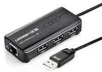 USB 2.0 -LAN түрлендіргіші RJ-45,10/100 Мбит/с + USB хабы 3 порты, 0,2м CR103 (20264) UGREEN