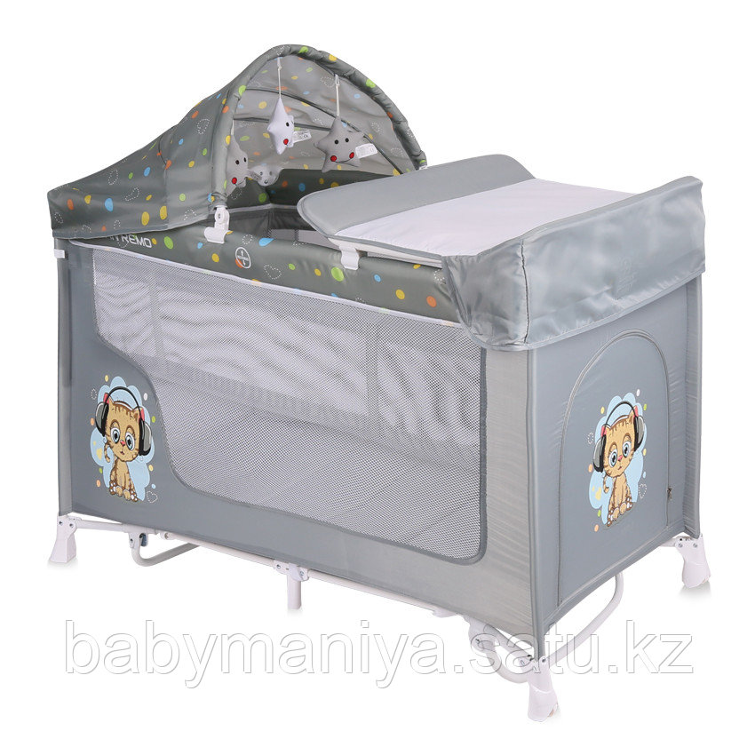 Кровать-манеж Lorelli San Remo 2 Plus Rocker Серый / Grey CUTE KITTEN 1805