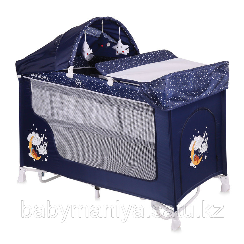 Кровать-манеж Lorelli San Remo 2 Plus Rocker Синий / Good Night Bear 1804