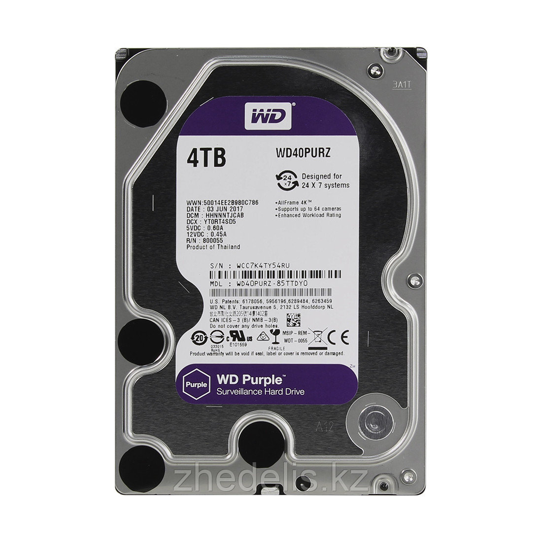Western Digital Purple HDD 4Tb WD40PURZ Жёсткий диск для видеонаблюдения - фото 1 - id-p55467493