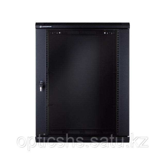 Шкаф настенный 15U, цвет чёрный, передняя дверь стеклянная (тонированная) - фото 1 - id-p55555657