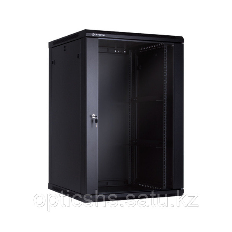 Шкаф настенный 18U, цвет чёрный, передняя дверь стеклянная (тонированная)
