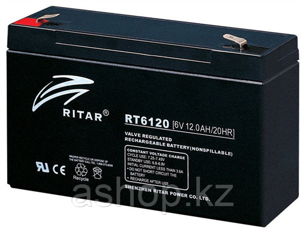 Батарея необслуживаемая (аккумулятор) Ritar RT6120 (6V 12 Ah), Емкость аккумулятора: 12 Ah, Разъемы: F1/F2