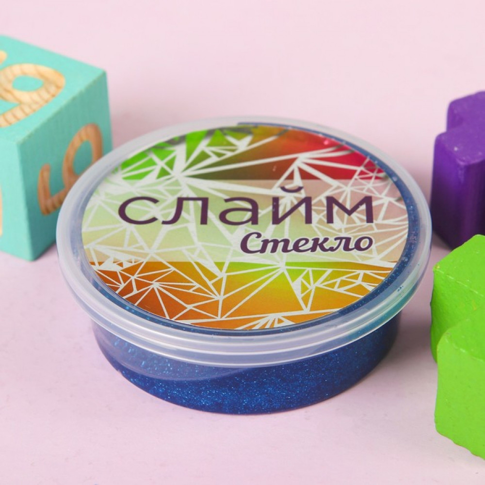 Слайм "Стекло" с эффектом мерцания драгоценных камней — сапфир (синий) 100 гр