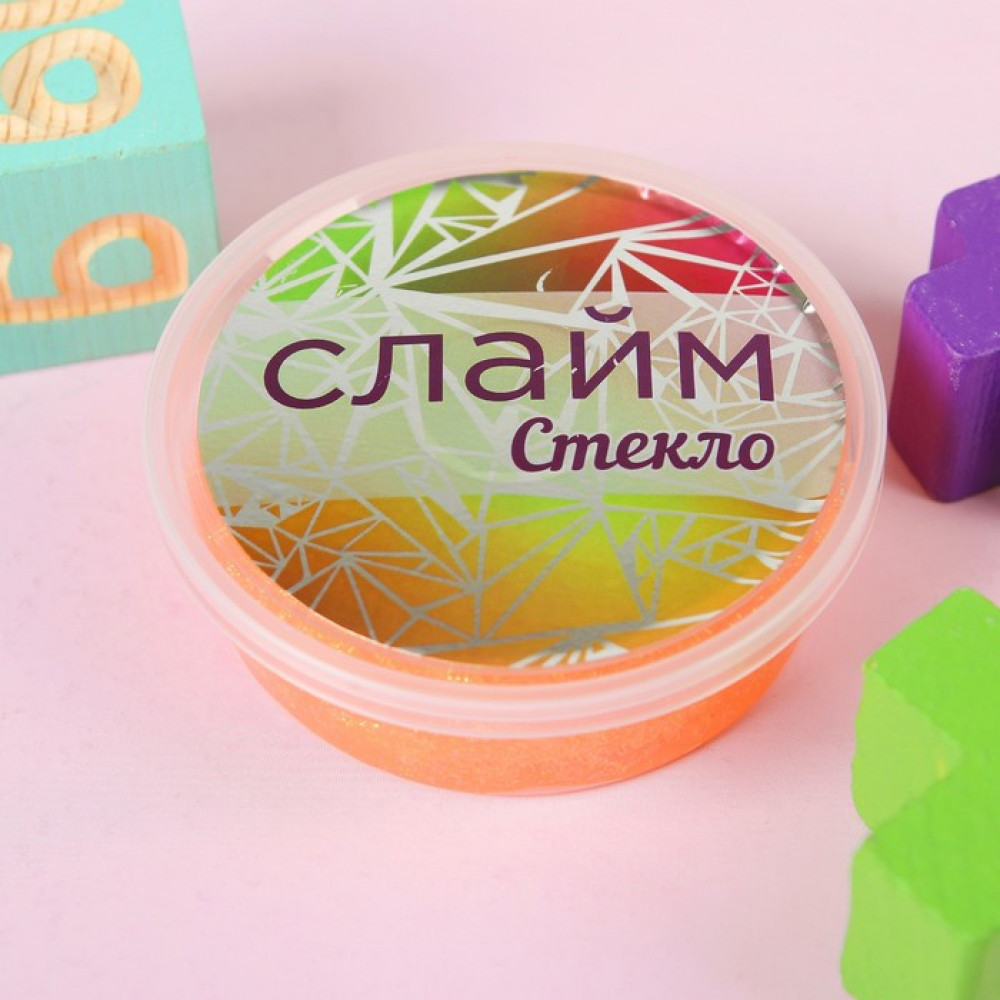 Слайм "Стекло" с переливающимися неоновыми блестками, оранжевый 100 гр