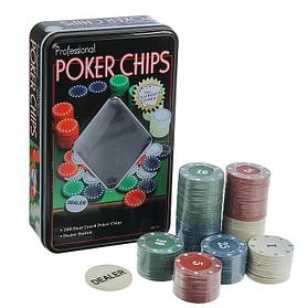 Набор для покера Professional Poker Chips: 100 фишек с номиналом, фишка дилера, металлическая коробка