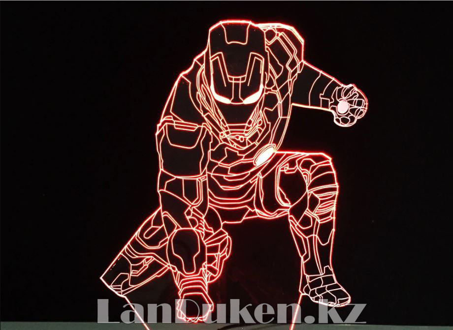 Светодиодный 3D ночник Железный Человек (Iron Man) LED 3 цветных режима 21 см - фото 3 - id-p55757665