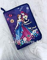 Детская папка на молнии А4 пластиковая с тканевой окантовкой "Принцессы с бабочками" (фиолетовый)