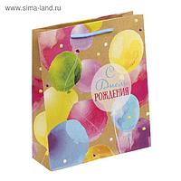 Пакет крафтовый вертикальный «С Днем рождения!», 23 × 27 × 8 см