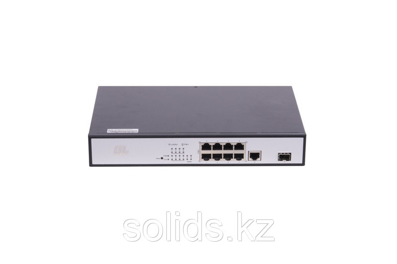 Коммутатор Web Smart, 8 PoE (802.3af/at) портов 100Мб/с, 1 RJ45 1Gbps, 1 SFP 1Gbps, 150Вт