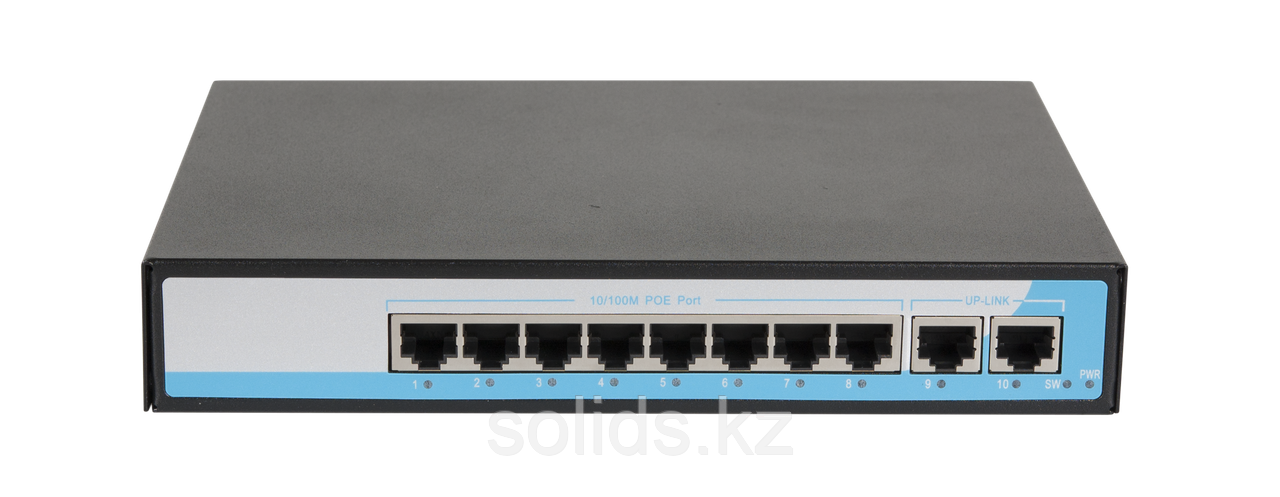 Коммутатор GIGALINK неуправляемый, 8 портов 10/100BASE-T PoE (802.3af), 2 Uplink порта 10/100BASE-T, до 250м,