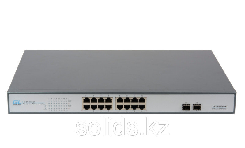 Коммутатор 16 PoE (802.3af/at) портов 1Гбит/с, 2 SFP, 250Вт