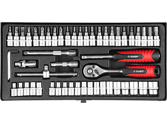 Набор ЗУБР "МАСТЕР": Торцовые головки, биты-головки (1/4"), доп.принадлежности, Cr-V, 3.5-14мм, 53 предмета, фото 2