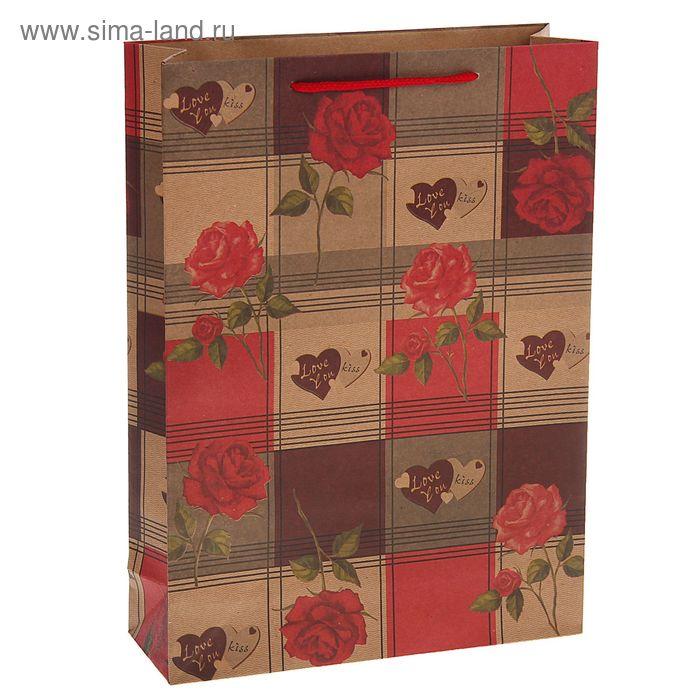 Пакет крафт "Розы с любовью", 42 х 31 х 10 см