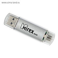 Флешка USB2.0 OTG Mirex SMART silver, 8 Гб, с двойным коннектором,чт до 25Мб/с,зап до 15Мб/с