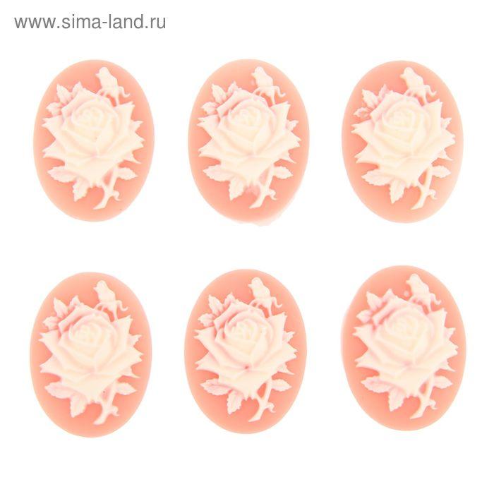 Набор камей "Крупная роза" набор 6 шт бело-коралловая 4х3 см
