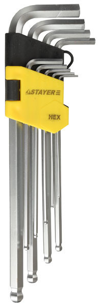 Набор STAYER Ключи "MASTER" имбусовые длинные с шариком, Cr-V, HEX 1,5-10 мм, 9 предметов