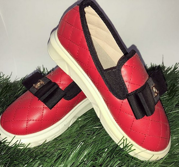 Туфли для девочки с бантами CHANEL красные размеры 21-26 - фото 1 - id-p56012842