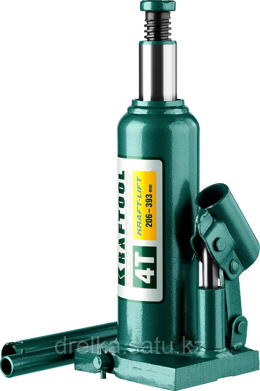 Домкрат гидравлический бутылочный "Kraft-Lift", сварной, 4т, 206-393мм, KRAFTOOL 43462-4