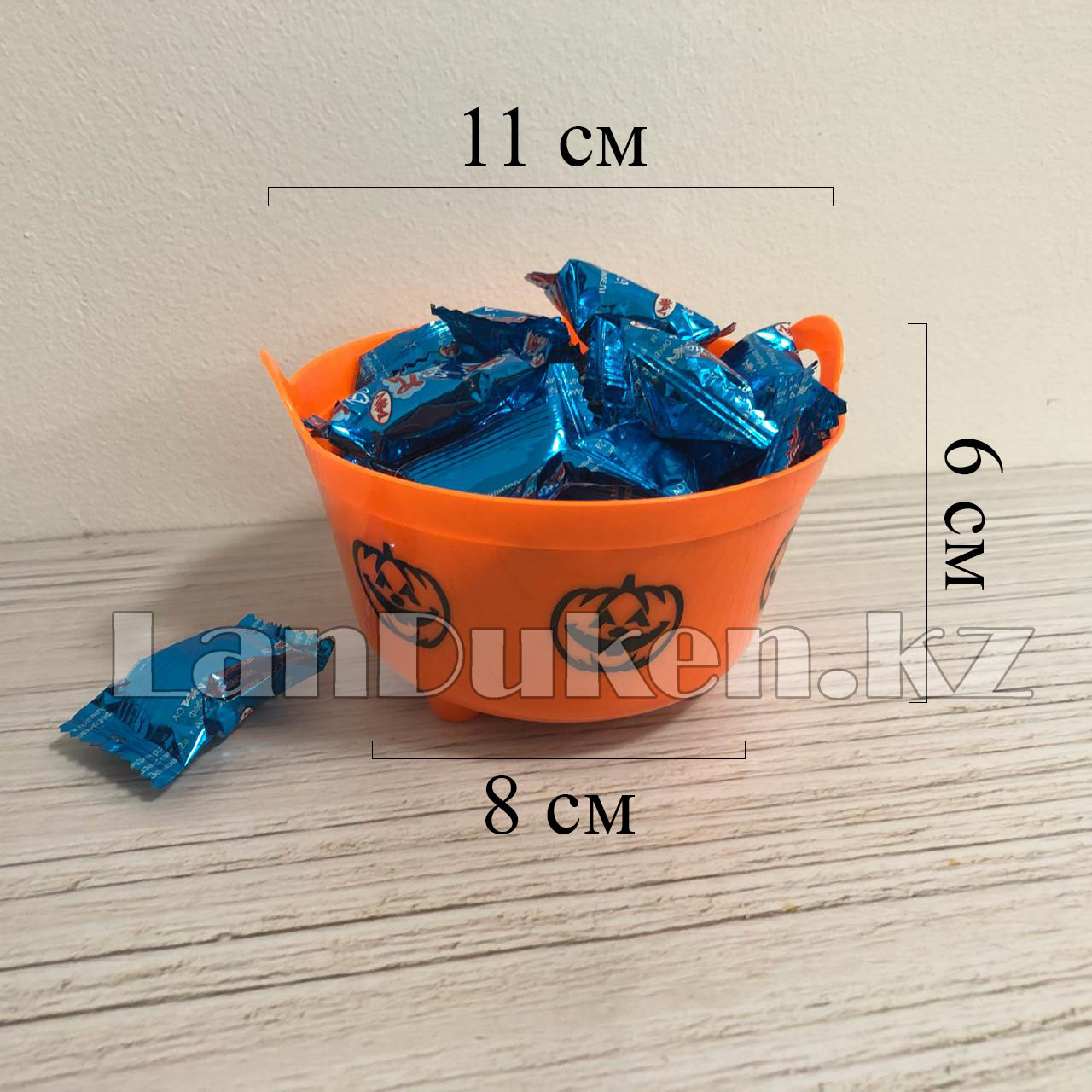 Конфетница круглая для Хэллоуина принт тыква оранжевая, фото 1