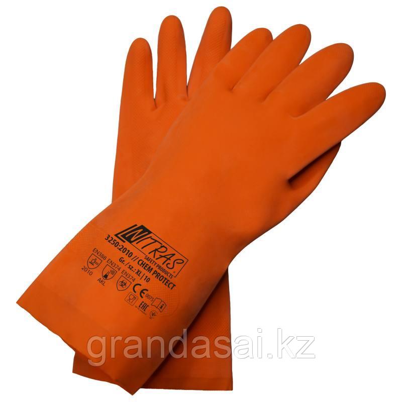 NITRAS 3250, химостойкие перчатки из оранжевого латекса, длина 30 см, - фото 1 - id-p56038200