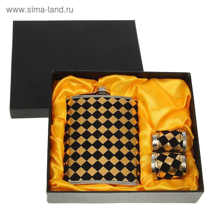 Подарочный набор 3 в 1: фляжка 240 мл, 2 рюмки чёрно-золотые, 19х5х17 см