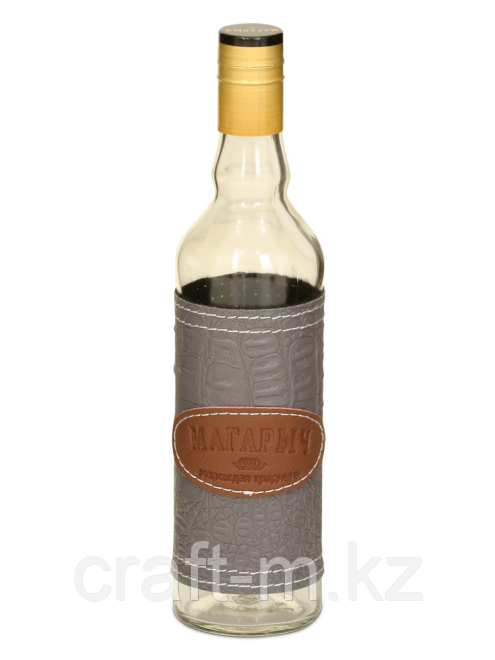 Стеклянная бутылка МАГАРЫЧ КР054 (круглая), чехол серый