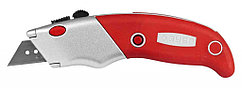 Нож ЗУБР "ЭКСПЕРТ" с трапециевидным лезвием тип А24, автомат. фиксация лезвия, метал. корпус