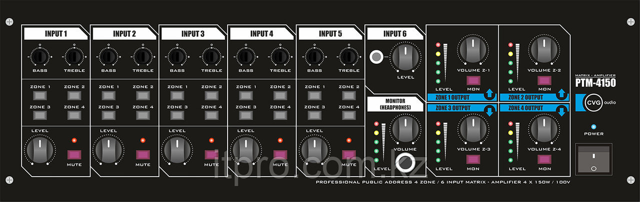 Матричный 4-х канальный микшер-усилитель CVGaudio PTM-4150