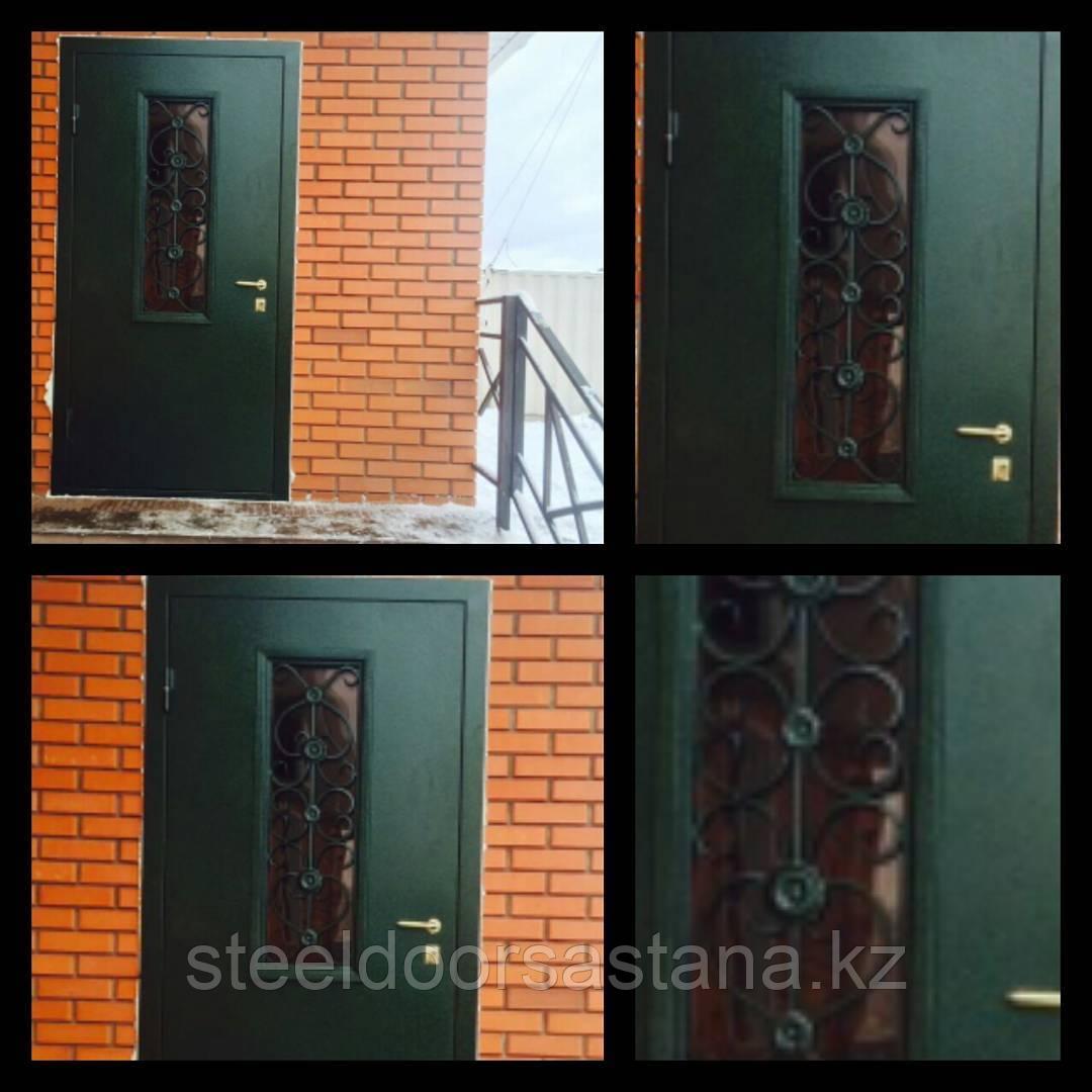 Дверь стальная со стеклопакетом и ковкой - фото 1 - id-p56303535