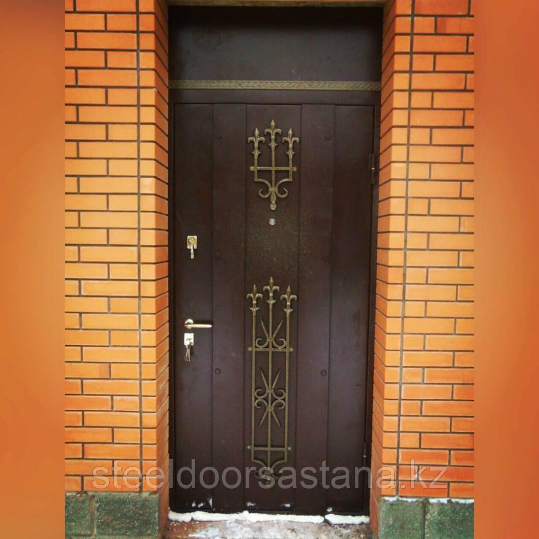Дверь стальная с ковкой и зашивкой сверху металл с двух сторон - фото 1 - id-p56303662
