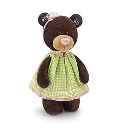Мягкая игрушка медведь Milk в платье в клеточку, 30 см.