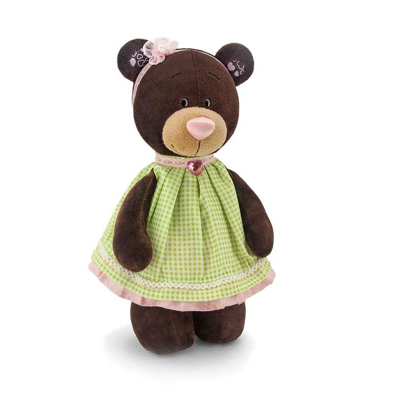 Мягкая игрушка медведь Milk в платье в клеточку, 30 см. - фото 1 - id-p56304042