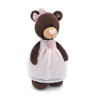 Мягкая игрушка медведь Milk в платье с брошью, 30 см.