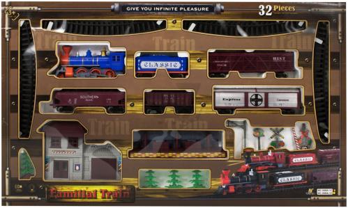 Игрушечная железная дорога - Паровоз 3 ваг.,деревья,станция, ВОХ Familial Train Western ChooChoo