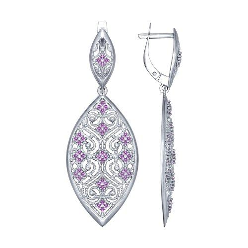 Серьги длинные из серебра с сиреневыми фианитами SOKOLOV 94022498