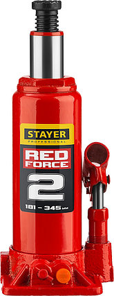 Домкрат гидравлический бутылочный "RED FORCE", 2т, 181-345 мм, в кейсе, STAYER, фото 2