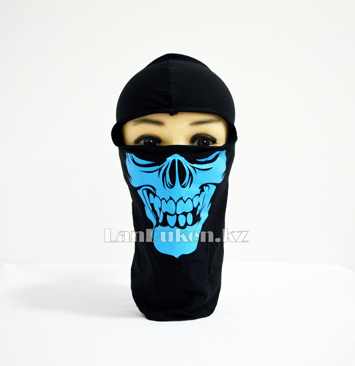 Балаклава (лыжная маска) с рисунком черепа черно-голубой - фото 2 - id-p56378818