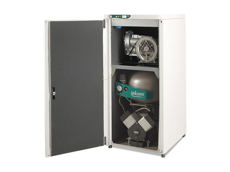Безмасляный компрессор с 2 отсасывателями в одном корпусе DUO EKOM на 2 установки, фото 1