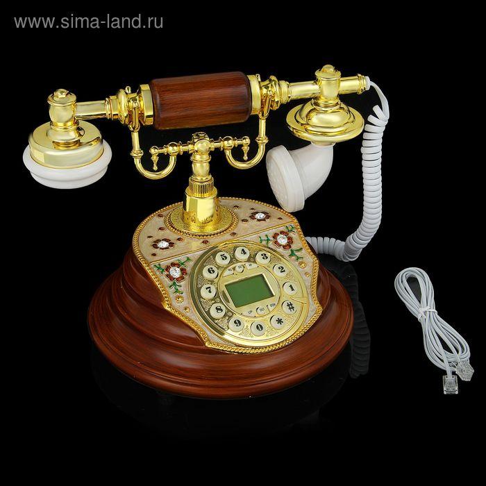 Телефон ретро полистоун, Круг с вставкой перламутр, коричневый 20*27см