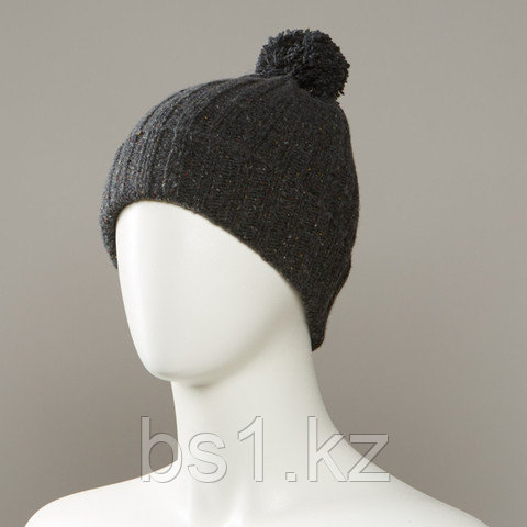 Hard Textured Cuff Knit Beanie With Pom