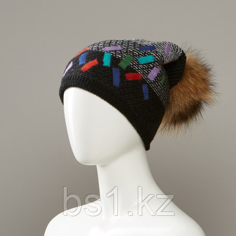 Dorian Cuffed Slouch Hat With Real Fur Pom