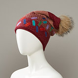 Dorian Cuffed Slouch Hat With Real Fur Pom, фото 2