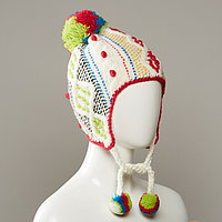 Riche Textured Cable Knit Hat With Pom And Pom Tie Cords